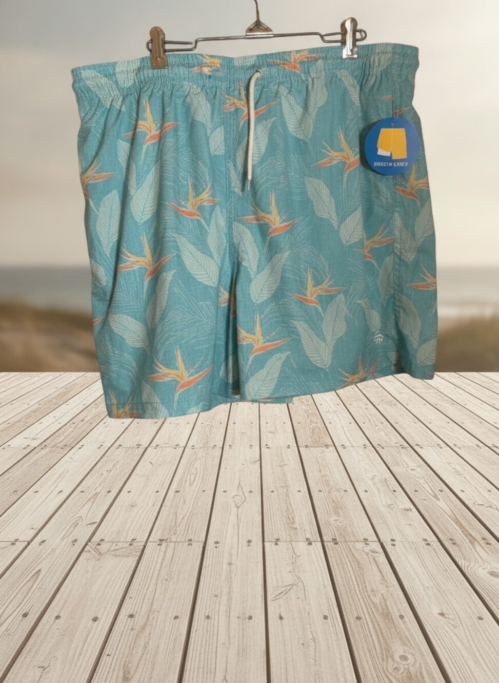 Sol Borne Volley Swim Shorts Blue Floral XL NWT